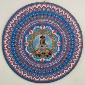 Mandala Imaculado coração de Maria 65cm diâmetro- pintada a mão em MDF