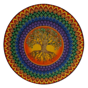 Mandala Arvore da Vida nas cores dos Chakras 65cm diâmetro - pintada a mão em MDF 6mm