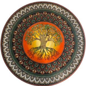 Mandala Arvore da Vida - Prosperidade, Vitalidade e força 65cm diâmetro pintada a mão em MDF 6mm
