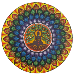 Mandala Iluminação e vida 40cm diâmetro - pintada a mão em MDF 6mm