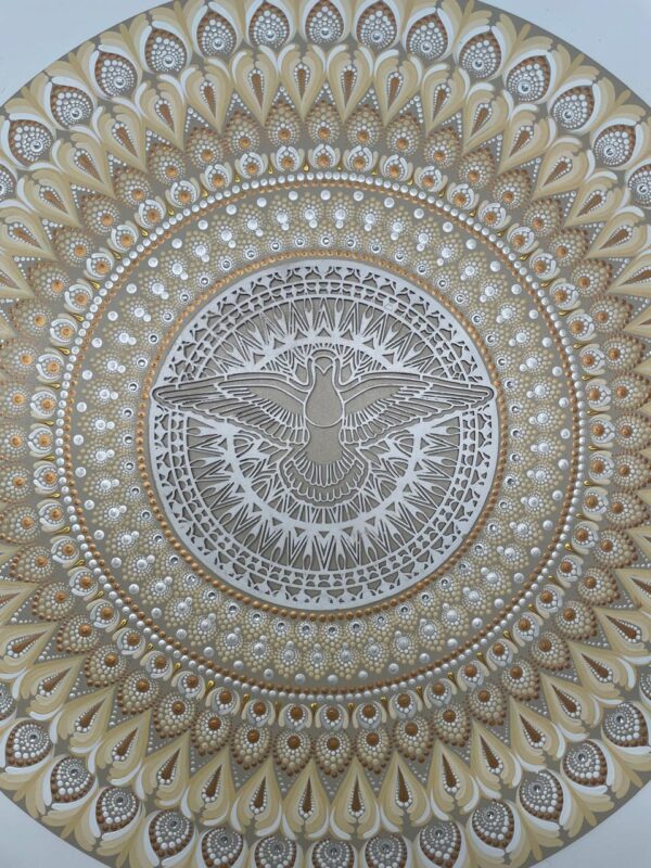 Mandala Divino Espírito Santo NV 80cm diâmetro - pintada a mão em MDF 6mm - Imagem 3