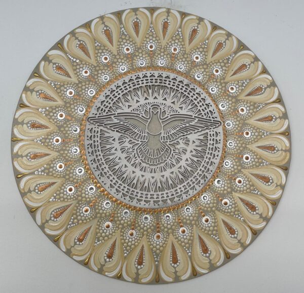 Mandala Divino Espírito Santo NV 50cm diâmetro - pintada a mão em MDF 6mm