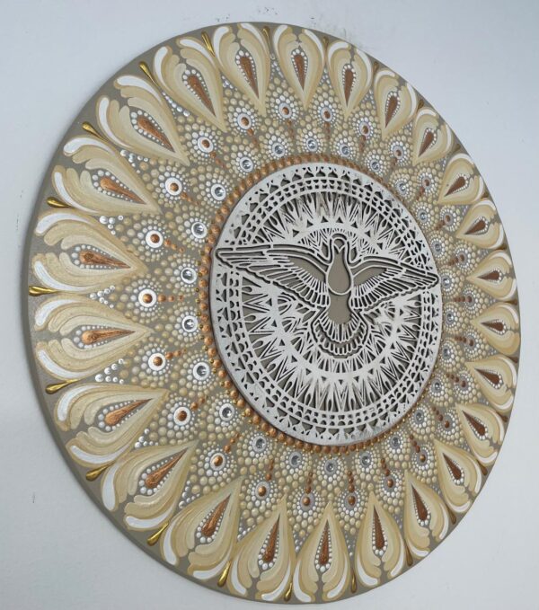 Mandala Divino Espírito Santo NV 50cm diâmetro - pintada a mão em MDF 6mm - Imagem 3