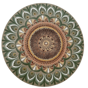 Mandala Suavidade, Conforto e Saúde 40cm diâmetro pintada a mão em MDF 6mm