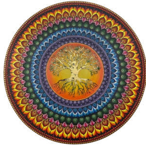 Mandala Arvore da Vida nas cores dos Chakras 80cm diâmetro pintada a mão em MDF 6mm