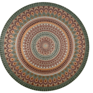 Mandala Suavidade, Conforto e Amorosidade 65cm diâmetro pintada a mão em MDF