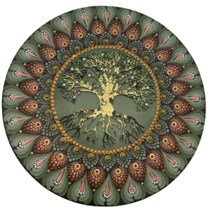 Mandala Arvore da Vida- Prosperidade, força e confiança 40cm diâmetro pintada a mão em MDF 6mm