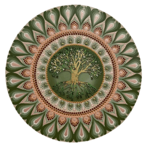 Mandala Arvore da vida-Suavidade, amorosidade e confiança 50cm diâmetro – pintada a mão em MDF 6mm